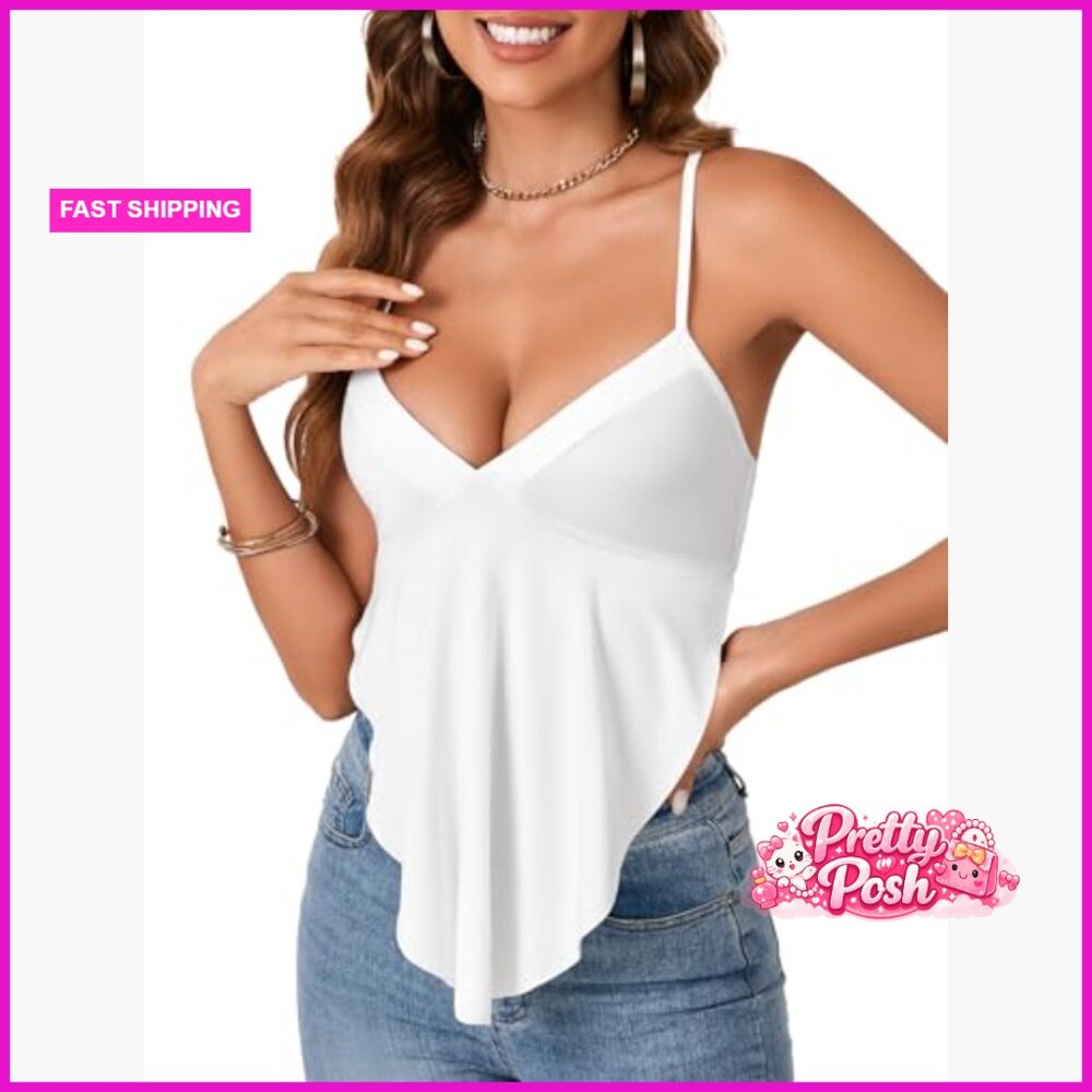 Deep V Neck Backless Cami Adjustable Strap Sleeve… - image 3